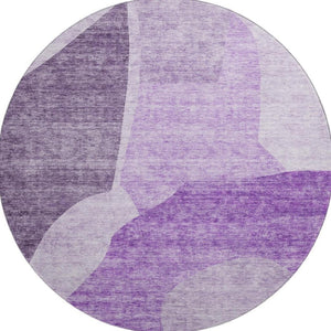 HomeRoots 8' Eggplant & Ivory Abstract Washable Round Rug - UV Protected, Stain Resistant, Modern Elegance 655267