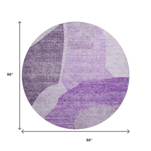 HomeRoots 8' Eggplant & Ivory Abstract Washable Round Rug - UV Protected, Stain Resistant, Modern Elegance 655267
