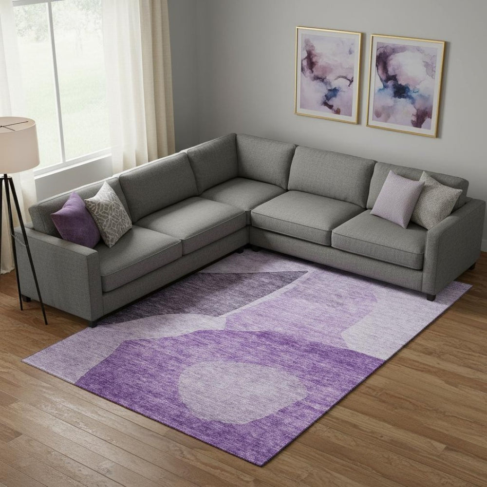 HomeRoots 8' X 10' Eggplant and Ivory Abstract Area Rug - Washable, Stain Resistant & UV Protected for Homes 655268