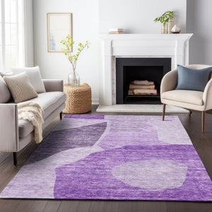 HomeRoots 8' X 10' Eggplant and Ivory Abstract Area Rug - Washable, Stain Resistant & UV Protected for Homes 655268