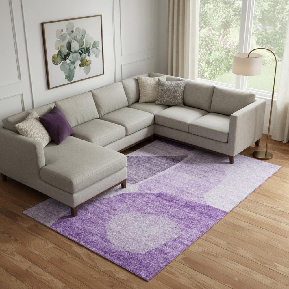 HomeRoots 9' X 12' Eggplant Abstract Area Rug - Stylish Washable Design with UV Protection for High Traffic Homes 655269