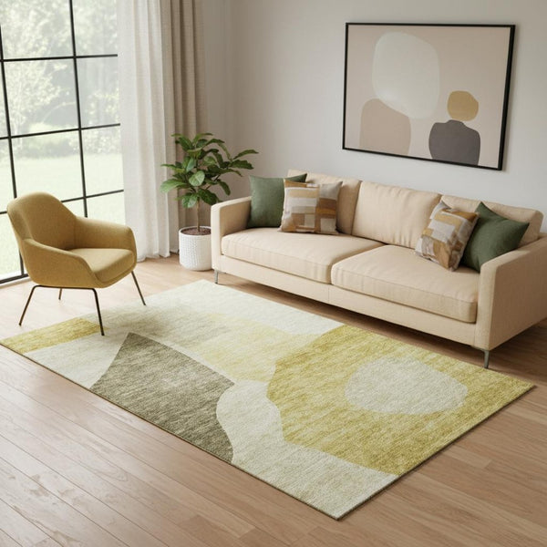 HomeRoots 5' X 8' Gold And Ivory Abstract Washable Area Rug – Stain-Resistant, UV Protected, Modern Style! 655272