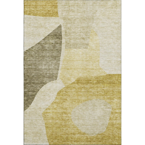 HomeRoots 5' X 8' Gold And Ivory Abstract Washable Area Rug – Stain-Resistant, UV Protected, Modern Style! 655272