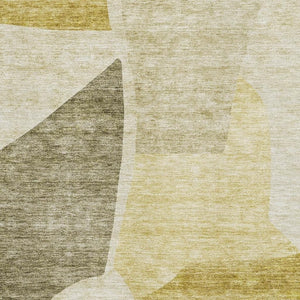 HomeRoots 5' X 8' Gold And Ivory Abstract Washable Area Rug – Stain-Resistant, UV Protected, Modern Style! 655272