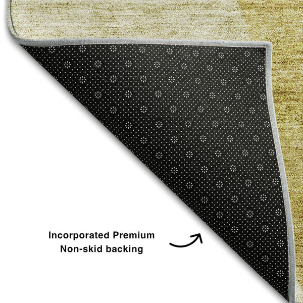 HomeRoots 8' Gold and Ivory Abstract Round Rug - Washable, UV-Protected, Stain-Resistant for Modern Homes 655273