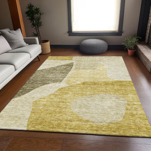 HomeRoots 8' X 10' Gold and Ivory Abstract Area Rug - Washable, Stain-Resistant, UV-Protected for Busy Homes 655274