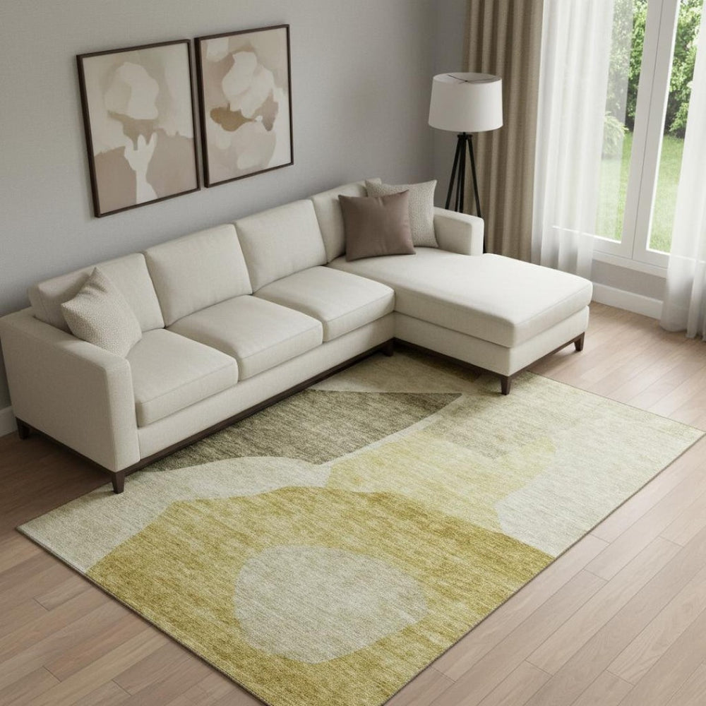 HomeRoots 8' X 10' Gold and Ivory Abstract Area Rug - Washable, Stain-Resistant, UV-Protected for Busy Homes 655274
