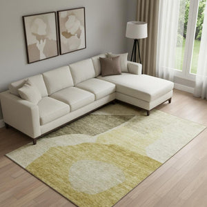 HomeRoots 8' X 10' Gold and Ivory Abstract Area Rug - Washable, Stain-Resistant, UV-Protected for Busy Homes 655274