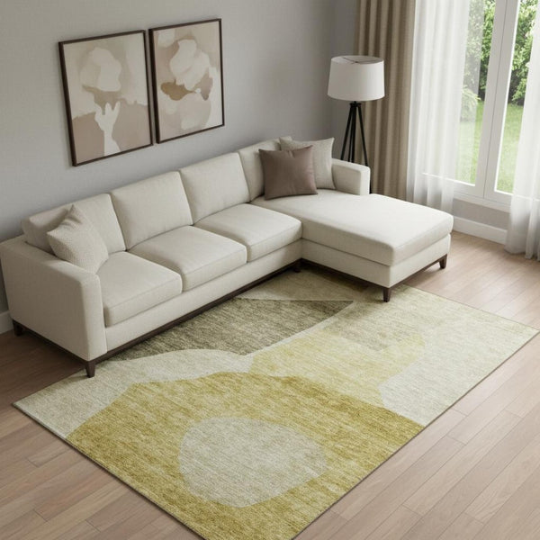 HomeRoots 8' X 10' Gold and Ivory Abstract Area Rug - Washable, Stain-Resistant, UV-Protected for Busy Homes 655274