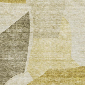 HomeRoots 9' X 12' Gold And Ivory Abstract Area Rug – Washable, UV-Protected, Stylish for Modern Living Spaces 655275
