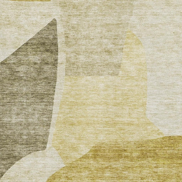 HomeRoots 9' X 12' Gold And Ivory Abstract Area Rug – Washable, UV-Protected, Stylish for Modern Living Spaces 655275