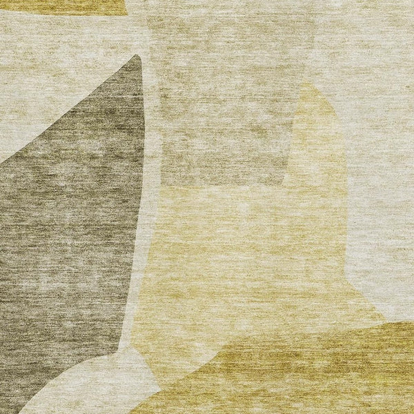 HomeRoots 9' X 12' Gold And Ivory Abstract Area Rug – Washable, UV-Protected, Stylish for Modern Living Spaces 655275