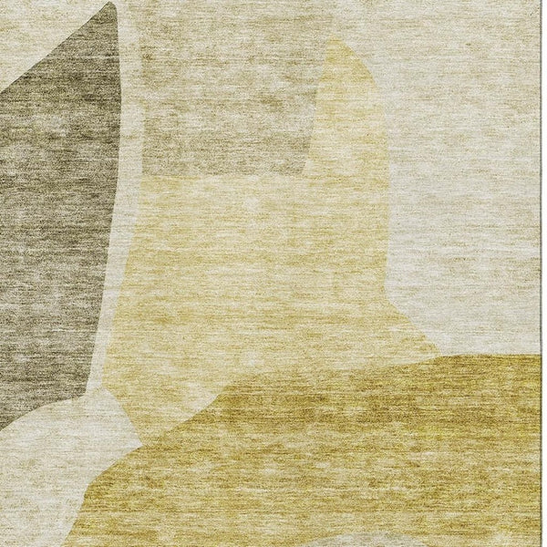 HomeRoots 10' Gold and Ivory Abstract Washable Area Rug - Durable, UV-Protected, Stain-Resistant, Stylish Design 655276