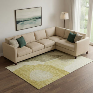 HomeRoots 10' Gold and Ivory Abstract Washable Area Rug - Durable, UV-Protected, Stain-Resistant, Stylish Design 655276