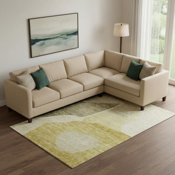 HomeRoots 10' Gold and Ivory Abstract Washable Area Rug - Durable, UV-Protected, Stain-Resistant, Stylish Design 655276