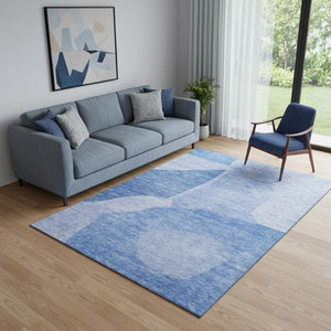 HomeRoots 5' X 8' Navy Blue & Ivory Abstract Area Rug - Washable, UV Protected, Durable & Stain Resistant Design 655278