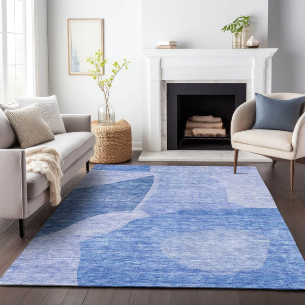 HomeRoots 5' X 8' Navy Blue & Ivory Abstract Area Rug - Washable, UV Protected, Durable & Stain Resistant Design 655278