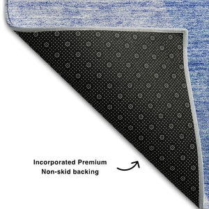 HomeRoots 5' X 8' Navy Blue & Ivory Abstract Area Rug - Washable, UV Protected, Durable & Stain Resistant Design 655278