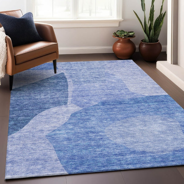 HomeRoots 5' X 8' Navy Blue & Ivory Abstract Area Rug - Washable, UV Protected, Durable & Stain Resistant Design 655278
