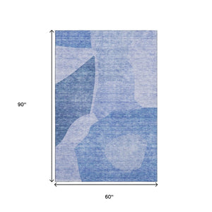 HomeRoots 5' X 8' Navy Blue & Ivory Abstract Area Rug - Washable, UV Protected, Durable & Stain Resistant Design 655278