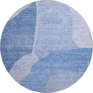 HomeRoots 8' Navy Blue and Ivory Abstract Round Rug - Washable, UV-Protected, Durable for High-Traffic Areas 655279