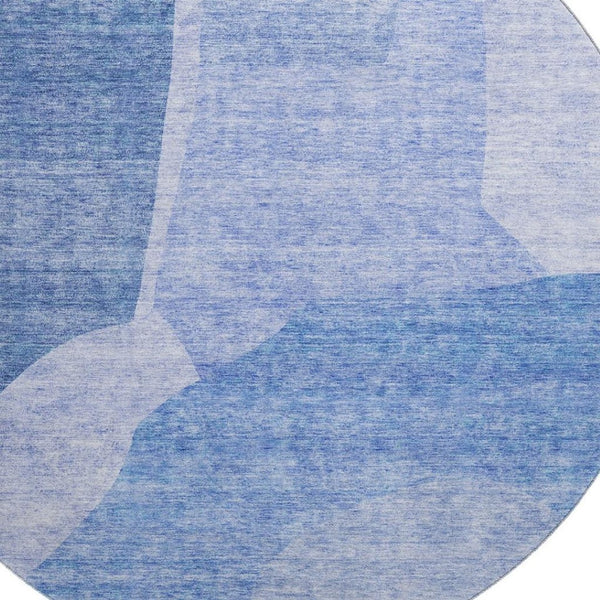 HomeRoots 8' Navy Blue and Ivory Abstract Round Rug - Washable, UV-Protected, Durable for High-Traffic Areas 655279