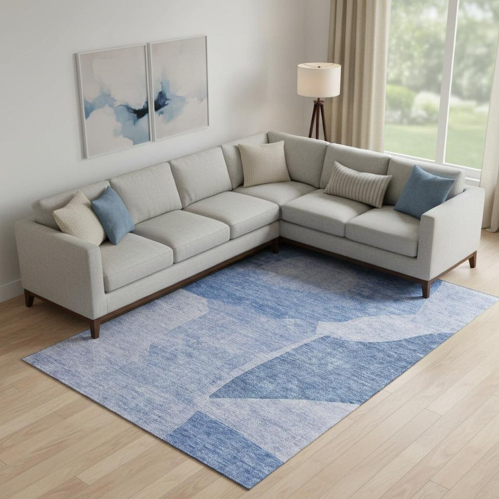 HomeRoots 8' X 10' Navy Blue & Ivory Abstract Area Rug - Washable, UV-Protected, Perfect for Busy Homes! 655280