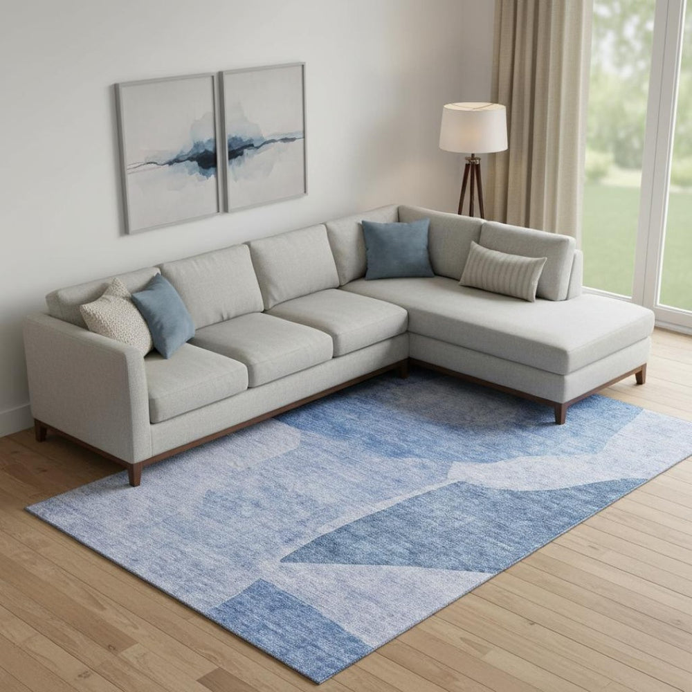 HomeRoots 9' X 12' Navy Blue & Ivory Abstract Washable Area Rug with UV Protection for High-Traffic Spaces 655281