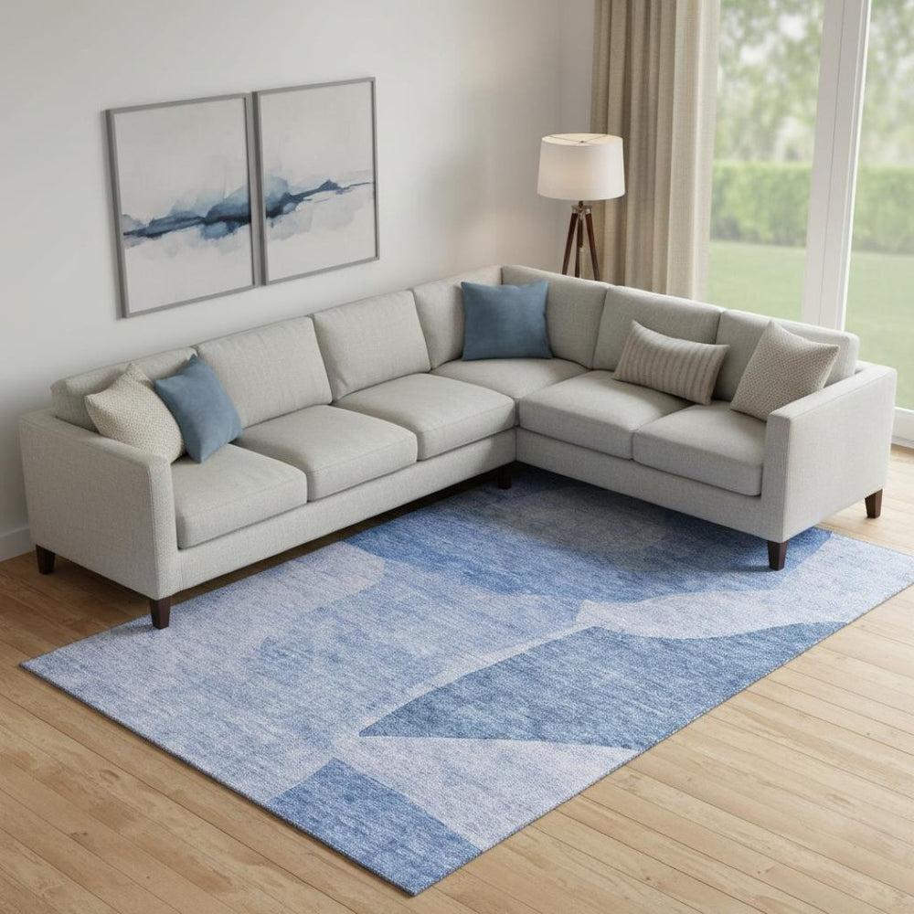 HomeRoots 10' Navy Blue & Ivory Abstract Area Rug – Washable, UV-Protected, Perfect for High-Traffic Spaces! 655282