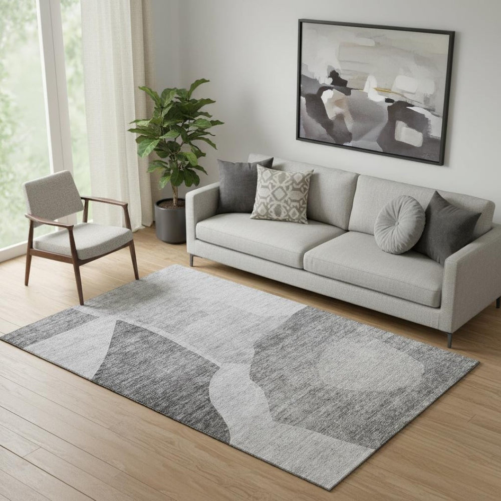 HomeRoots 5' X 8' Silver and Gray Abstract Washable Area Rug – UV Protected, Durable, Easy-Care, Modern Design 655284
