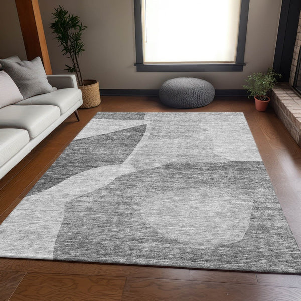 HomeRoots 5' X 8' Silver and Gray Abstract Washable Area Rug – UV Protected, Durable, Easy-Care, Modern Design 655284