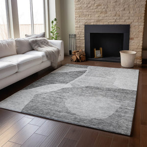 HomeRoots 5' X 8' Silver and Gray Abstract Washable Area Rug – UV Protected, Durable, Easy-Care, Modern Design 655284