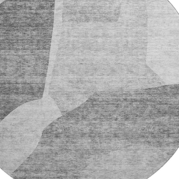 HomeRoots 8' Silver and Gray Abstract Washable Round Rug with UV Protection for Modern Living Spaces 655285