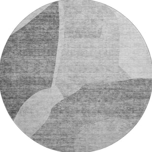 HomeRoots 8' Silver and Gray Abstract Washable Round Rug with UV Protection for Modern Living Spaces 655285