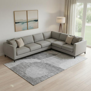 HomeRoots 8' X 10' Silver and Gray Abstract Area Rug - Washable, Stain Resistant, UV Protected for Modern Homes 655286