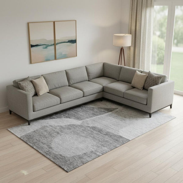 HomeRoots 8' X 10' Silver and Gray Abstract Area Rug - Washable, Stain Resistant, UV Protected for Modern Homes 655286