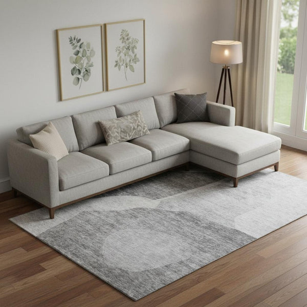 HomeRoots 10' X 14' Silver And Gray Abstract Washable Area Rug - Stylish, Durable, UV-Protected for Busy Homes 655288