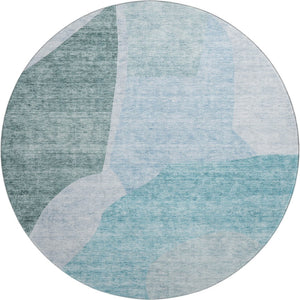 HomeRoots 8' Teal And Ivory Abstract Round Rug - Washable, UV-Protected, Stylish & Durable for Active Homes 655291