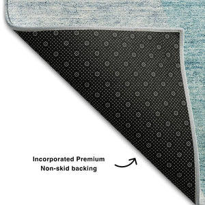 HomeRoots 8' Teal And Ivory Abstract Round Rug - Washable, UV-Protected, Stylish & Durable for Active Homes 655291