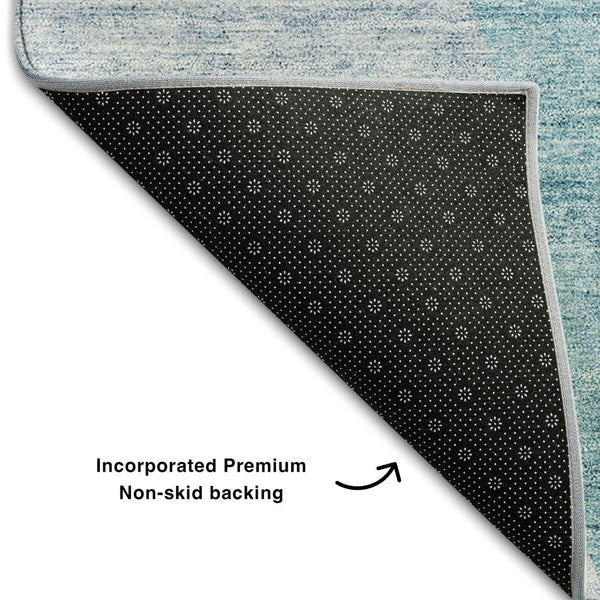 HomeRoots 8' Teal And Ivory Abstract Round Rug - Washable, UV-Protected, Stylish & Durable for Active Homes 655291