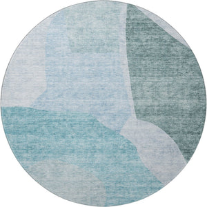HomeRoots 8' Teal And Ivory Abstract Round Rug - Washable, UV-Protected, Stylish & Durable for Active Homes 655291