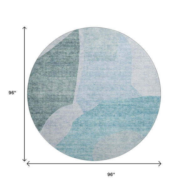 HomeRoots 8' Teal And Ivory Abstract Round Rug - Washable, UV-Protected, Stylish & Durable for Active Homes 655291