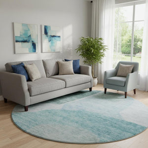 HomeRoots 8' Teal And Ivory Abstract Round Rug - Washable, UV-Protected, Stylish & Durable for Active Homes 655291