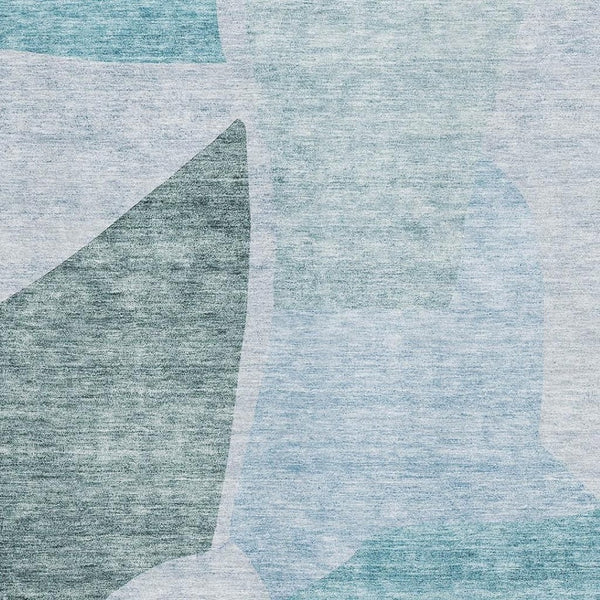 HomeRoots 8' X 10' Teal And Ivory Abstract Area Rug - Durable, Washable, UV-Protected for High-Traffic Spaces 655292