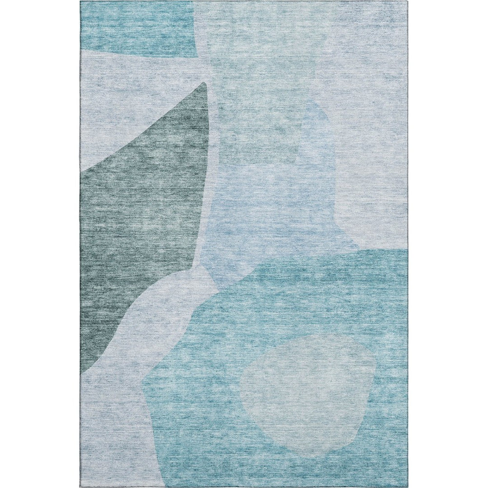 HomeRoots 8' X 10' Teal And Ivory Abstract Area Rug - Durable, Washable, UV-Protected for High-Traffic Spaces 655292