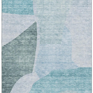 HomeRoots 8' X 10' Teal And Ivory Abstract Area Rug - Durable, Washable, UV-Protected for High-Traffic Spaces 655292