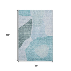 HomeRoots 8' X 10' Teal And Ivory Abstract Area Rug - Durable, Washable, UV-Protected for High-Traffic Spaces 655292