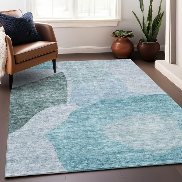 HomeRoots 10' Teal and Ivory Abstract Area Rug - Washable, UV Protected, Stain Resistant, Perfect for High Traffic Areas 655294