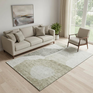 HomeRoots 5' X 8' Taupe And Ivory Abstract Washable Area Rug with UV Protection for Modern Home Elegance 655296