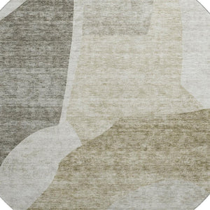 HomeRoots 8' Taupe and Ivory Abstract Washable Round Rug - Durable, UV-Protected, Perfect for Family Spaces! 655297